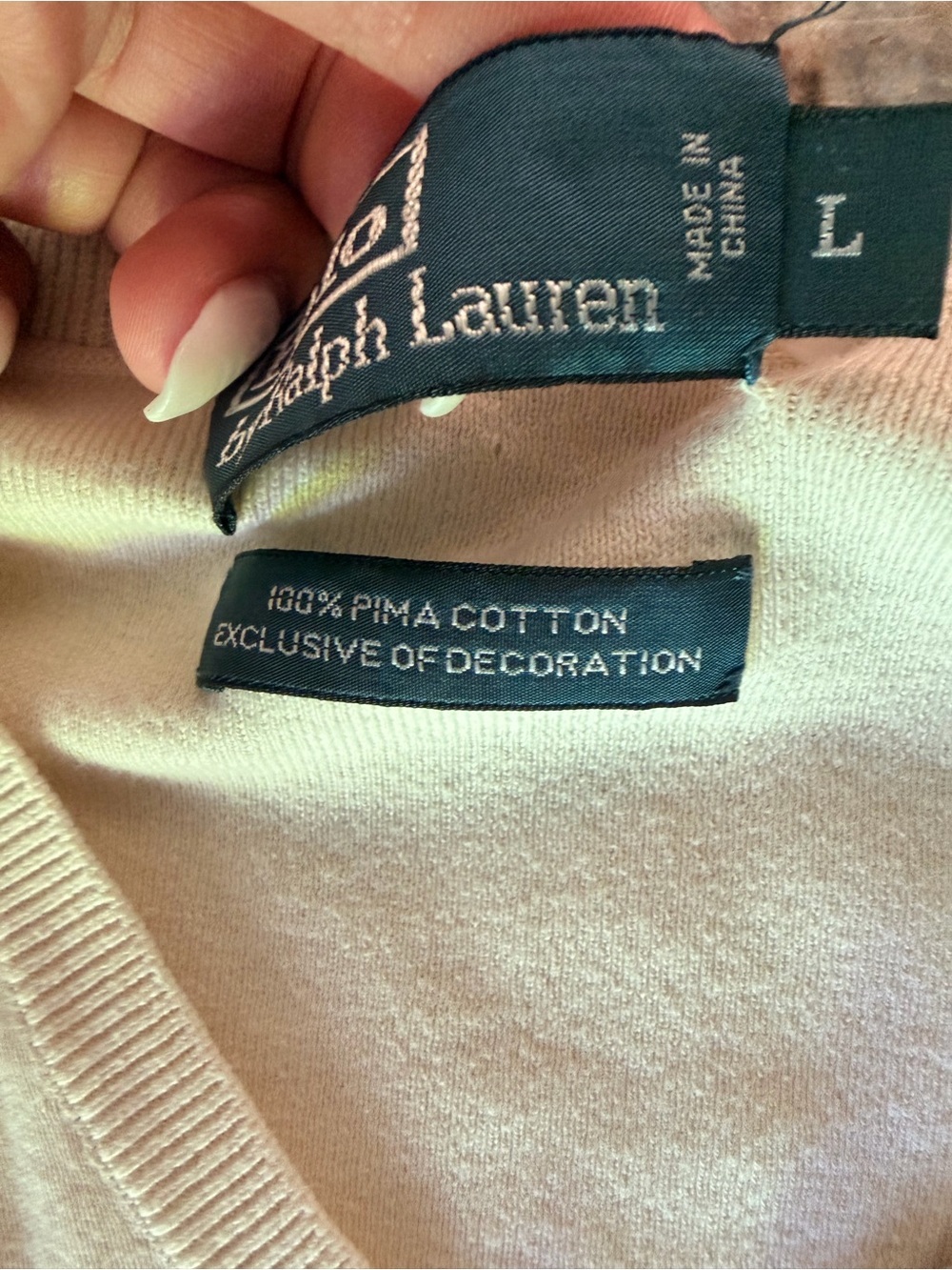 Polo by Ralph Lauren Cream V-Neck Sweater with Navy Pony - Picture 3 of 6